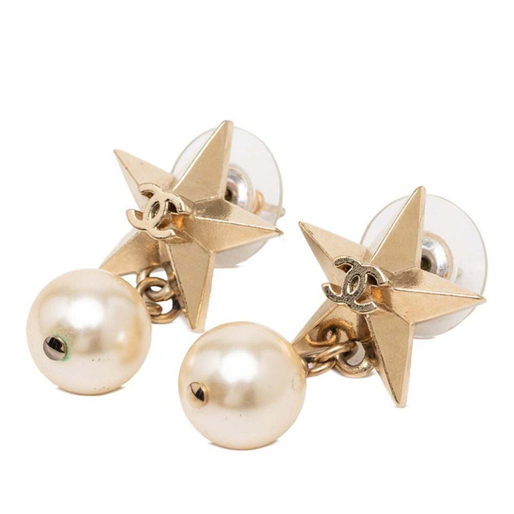 CHANEL Green Pearl Logo Earrings